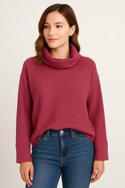 Devotion by Cyrus Women’s M Maroon Cowl Neck Ribbed Tunic Sweater NWOT